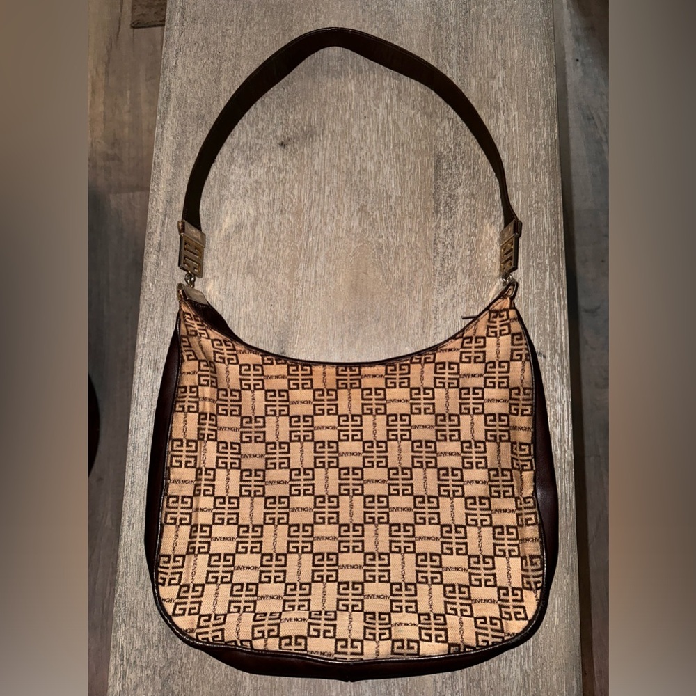 Givenchy Vintage Monogram Leather & Cloth Moon Cut Bag
